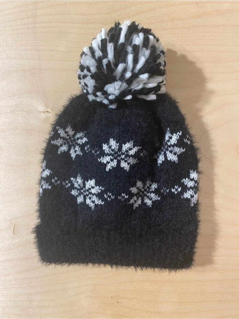 Cozy Black & White Pom Beanie for Kids - Soft Knit Winter Hat (RG)
